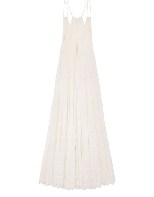 CELINE Robe longue brodée crêpon coton soie