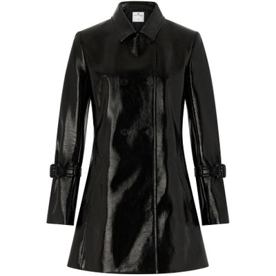 Courrèges Vinyl Trapeze-cut Double-breasted Coat In Black