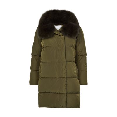 Yves Salomon Puffer Jacket With A Fox Fur Collar In Green