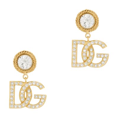 Shop Dolce & Gabbana Earrings With Rhinestones And Dg Logo In Gold