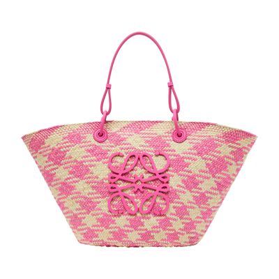 Loewe Anagram Basket Bag In Iraca Palm And Calfskin In Pink