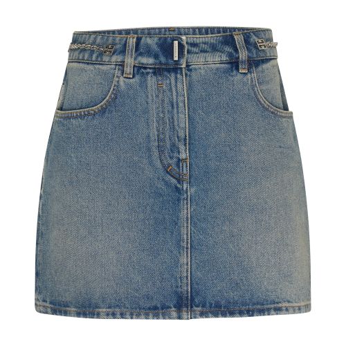 Givenchy Mini Skirt In Denim With Chain Details In Medium_blue