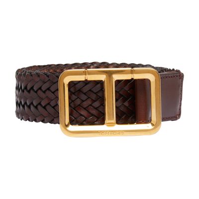 Tom Ford Interwoven Leather Belt In Chestnut