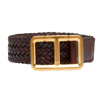 Shop Tom Ford Woven T-belt In Chestnut