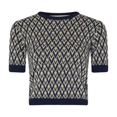 Valentino Garavani Toute La V Jacquard Virgin Wool Sweater In Navy