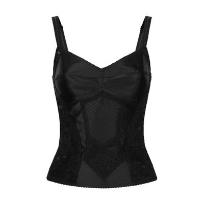 Dolce & Gabbana Corset Lace And Satin Top In Black
