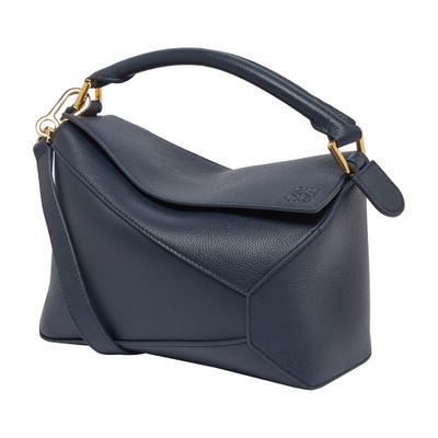 Loewe Puzzle Edge Small Shoulder Bag In Leather In Navy