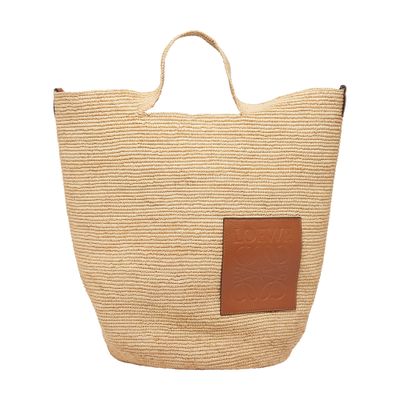 Shop Loewe Large Raffia Basket Slit In Beige