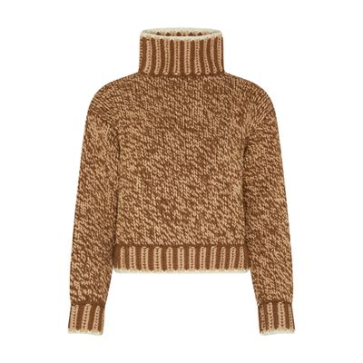 Moncler Patterned Wool Turtleneck Sweater In Brown