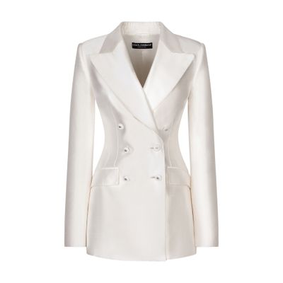 Dolce & Gabbana Mikado Shantung Silk Double-breasted Blazer In White