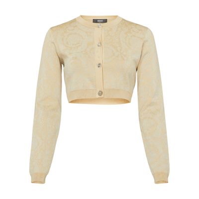 Versace Textured Barocco Knit Sweater In Beige