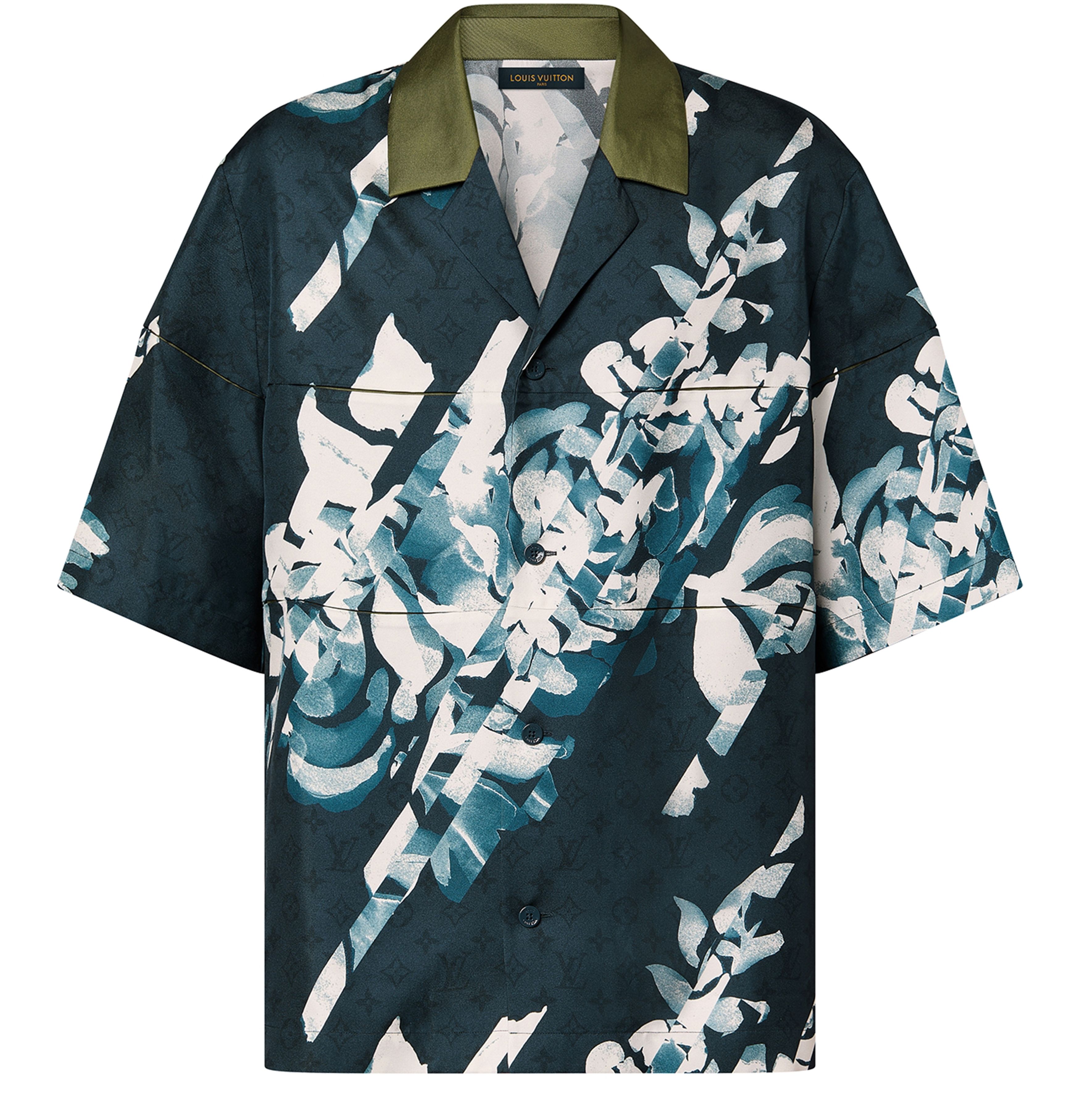 Monogram Printed Short-Sleeved Silk Shirt