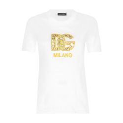 【関税＆送料込み】Dolce & Gabbana 'Maiolica' Logo Patch T- Women's Majolica T-shirt with logo patch | DOLCE & GABBANA | 24S
