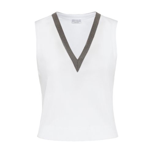 Brunello Cucinelli White Cotton Blend Top In Blanc