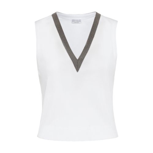 Shop Brunello Cucinelli Ribbed Jersey Top In Blanc