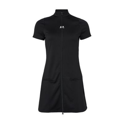 Courrèges Short Sleeve Dress With High Collar And Pockets In Black