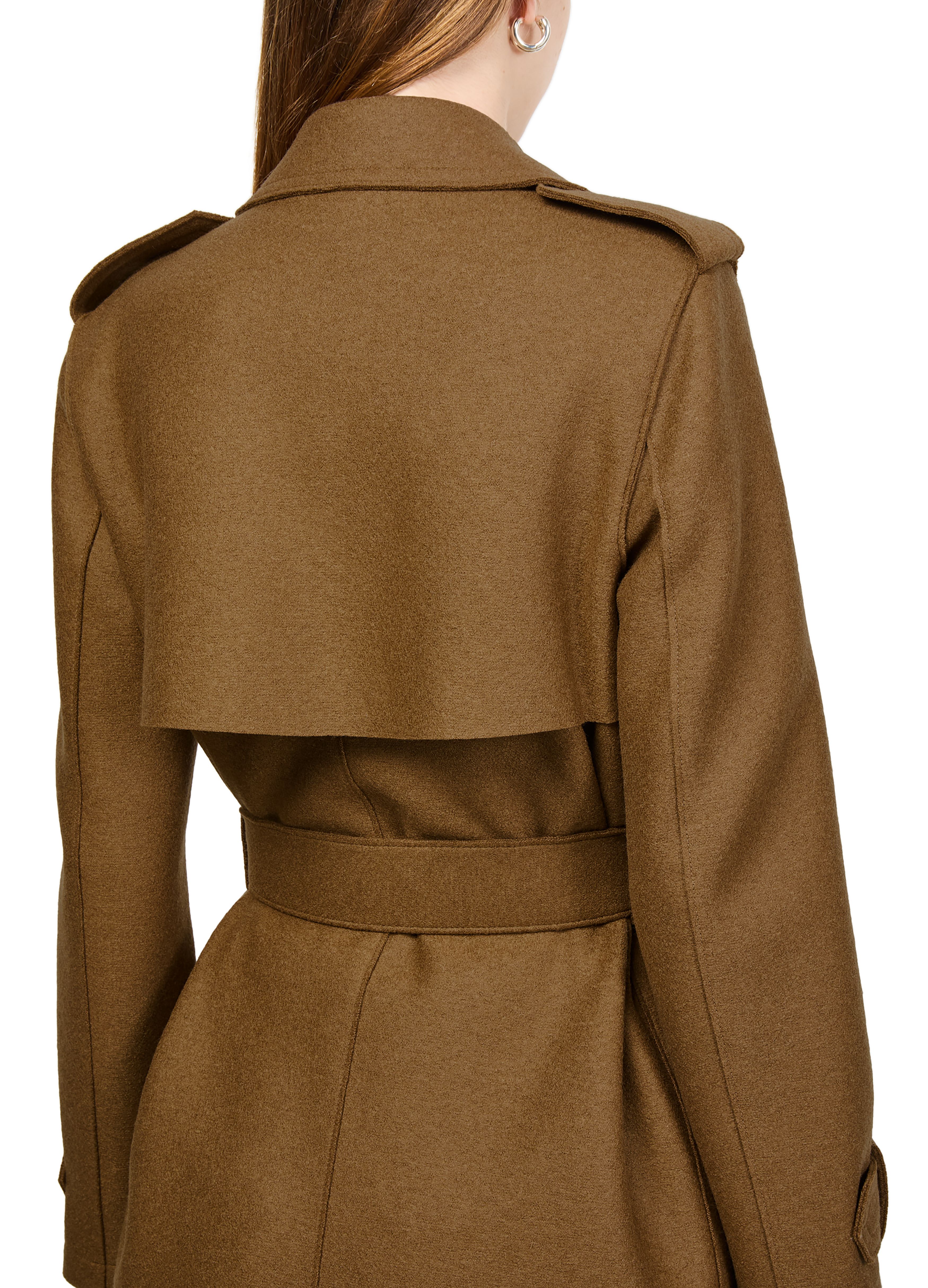 Double-stitched long trench in pressed wool thumbnail 5