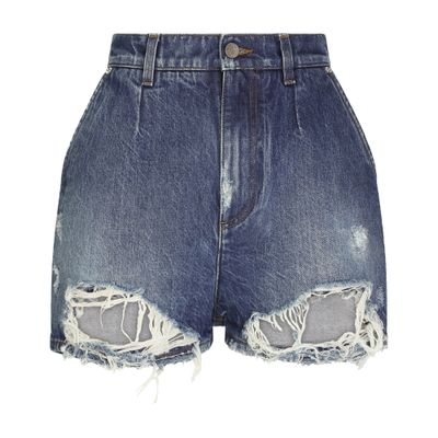 Shop Dolce & Gabbana Denim Shorts With Ripped Details In Multicolor