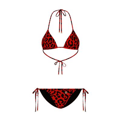 Shop Dolce & Gabbana Leopard-print Triangle Bikini In Leo Nero Fdo Rosso