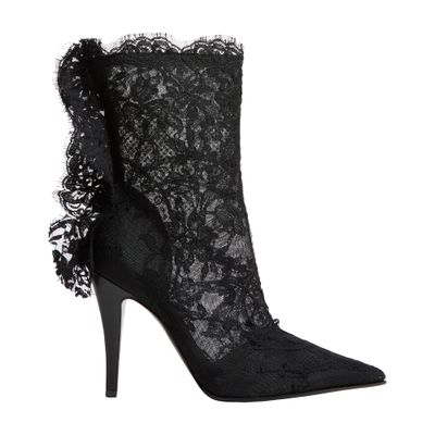 Alexander Mcqueen Lace Overlay Pointed Toe Stiletto Boots In Black