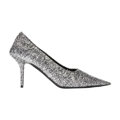 Shop Balenciaga Square Knife 80mm Metallic Pumps In Silver Titanium