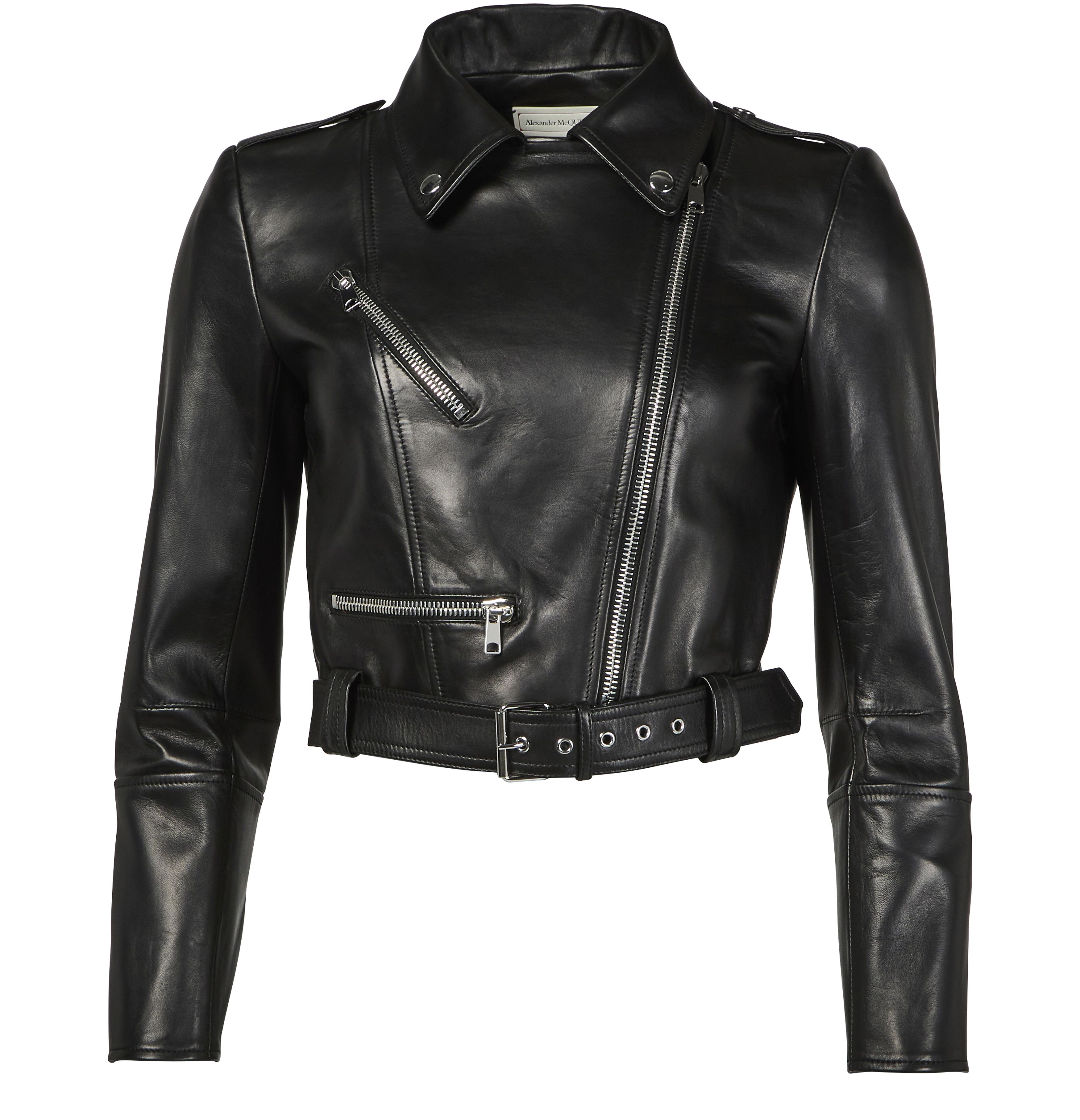 Cropped biker leather jacket