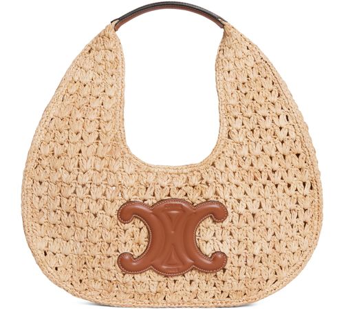 CELINE Celine classic panier hobo bag  in raffia and calfskin