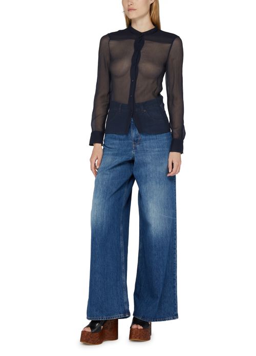 CHLOE シルククレポン製 ノーカラー フィットブラウス