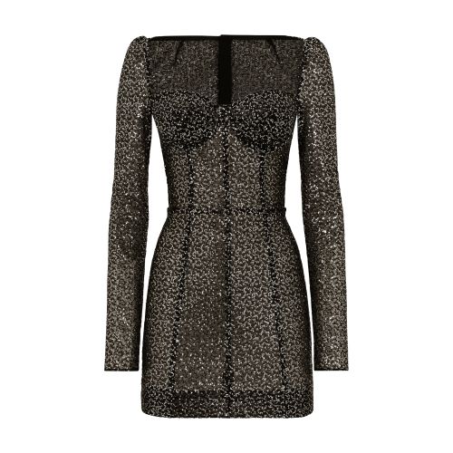 Dolce & Gabbana Long-sleeved Sequined Corset Dress In Bicolour