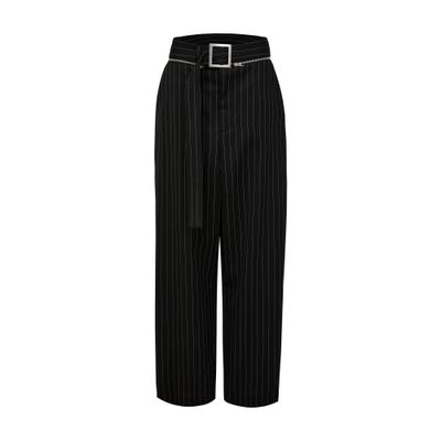 Jean Paul Gaultier Pinstripe Wool Tailored Trouser With Zip Off Belt In Black