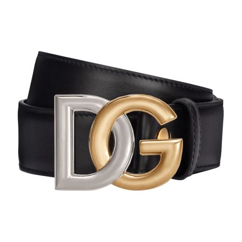 Calfskin belt with double-plated DG logo
