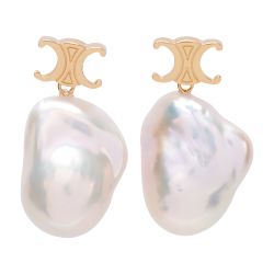 CELINE｜ (BAROQUE MAILLON TRIOMPHE EARRINGS (46W356BPA 0 Women's Baroque maillon Triomphe in gold brass and cultured