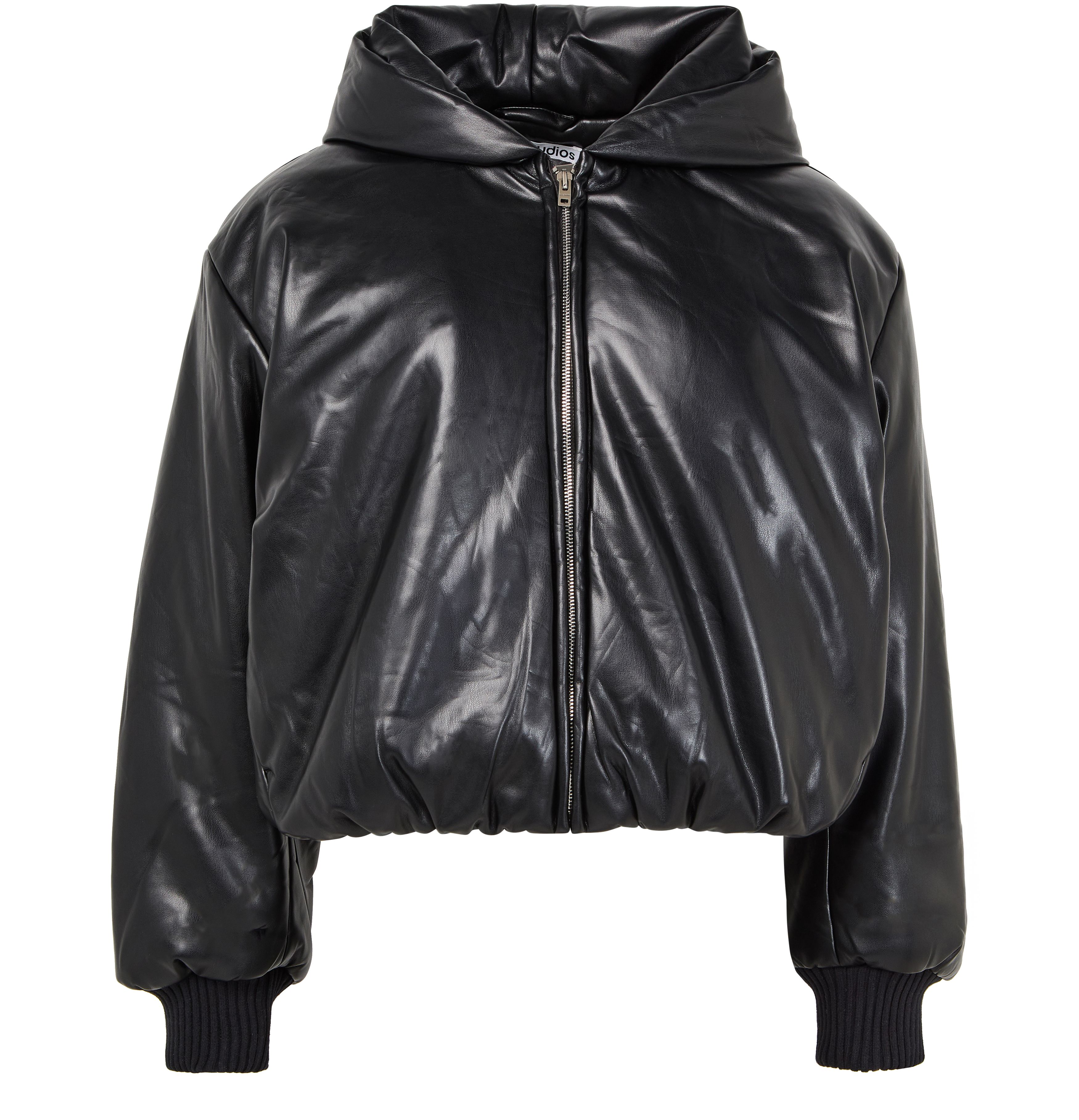 Hooded faux leather jacket