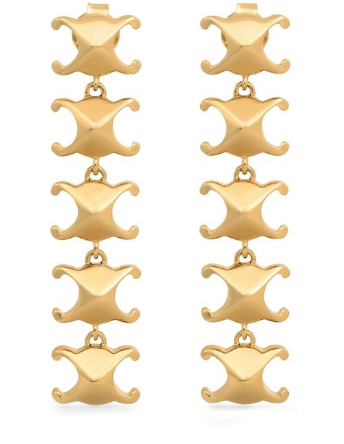 CELINE Triomphe stud long earrings in brass with gold finish