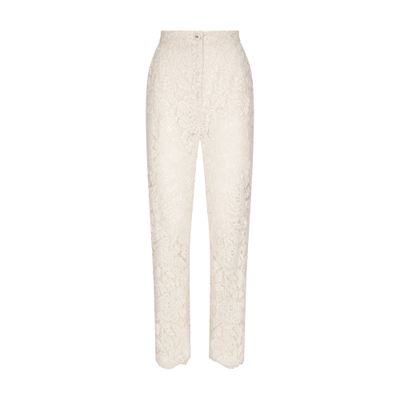 Dolce & Gabbana Branded Stretch Lace Pants In Natural White