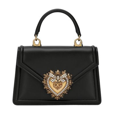Dolce & Gabbana Small Devotion Molurus Python Skin Top Handle Bag In Black