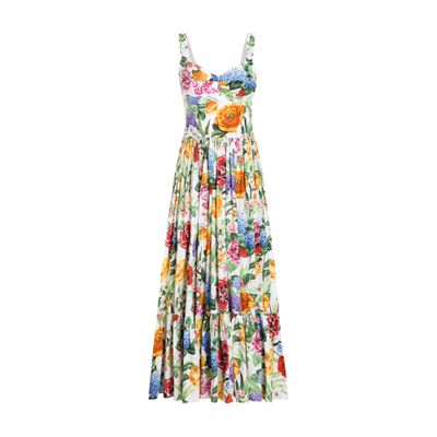 Dolce & Gabbana Floral-print Corset Long Dress In Multicolor