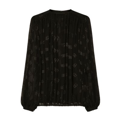 Dolce & Gabbana Monogram Jacquard Chiffon Top In Black