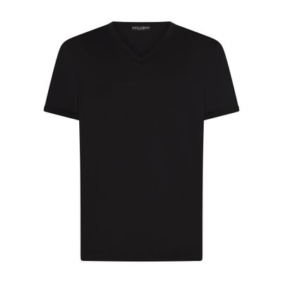 Dolce & Gabbana Dolce&gabbana Black T Shirt With Logo Embroidery In Very Dark Blue 1