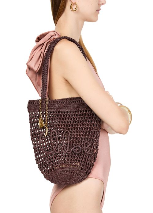 CHLOE Summer Banana small raffia tote bag