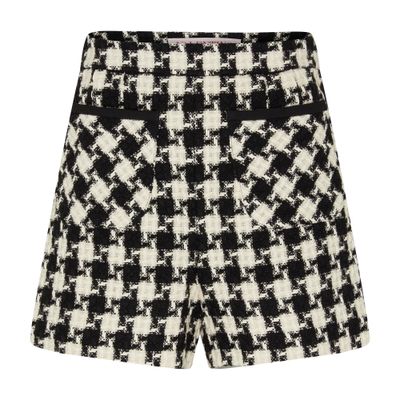 Valentino Womens Avorio Nero Houndstooth High-rise Tweed Woven Shorts In Black