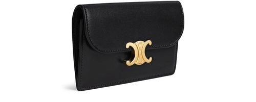 CELINE Long card holder with flap Triomphe in shiny calfskin