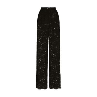 Shop Dolce & Gabbana Flared Branded Stretch Lace Pants In Black