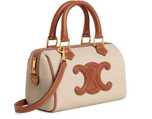 CELINE Boston Triomphe小号织物和牛皮革波士顿包