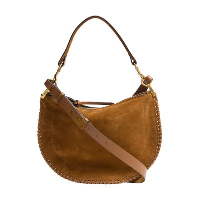 Isabel Marant Oskan Soft Zip Shoulder Bag In Suede With Braided Edges In Brown