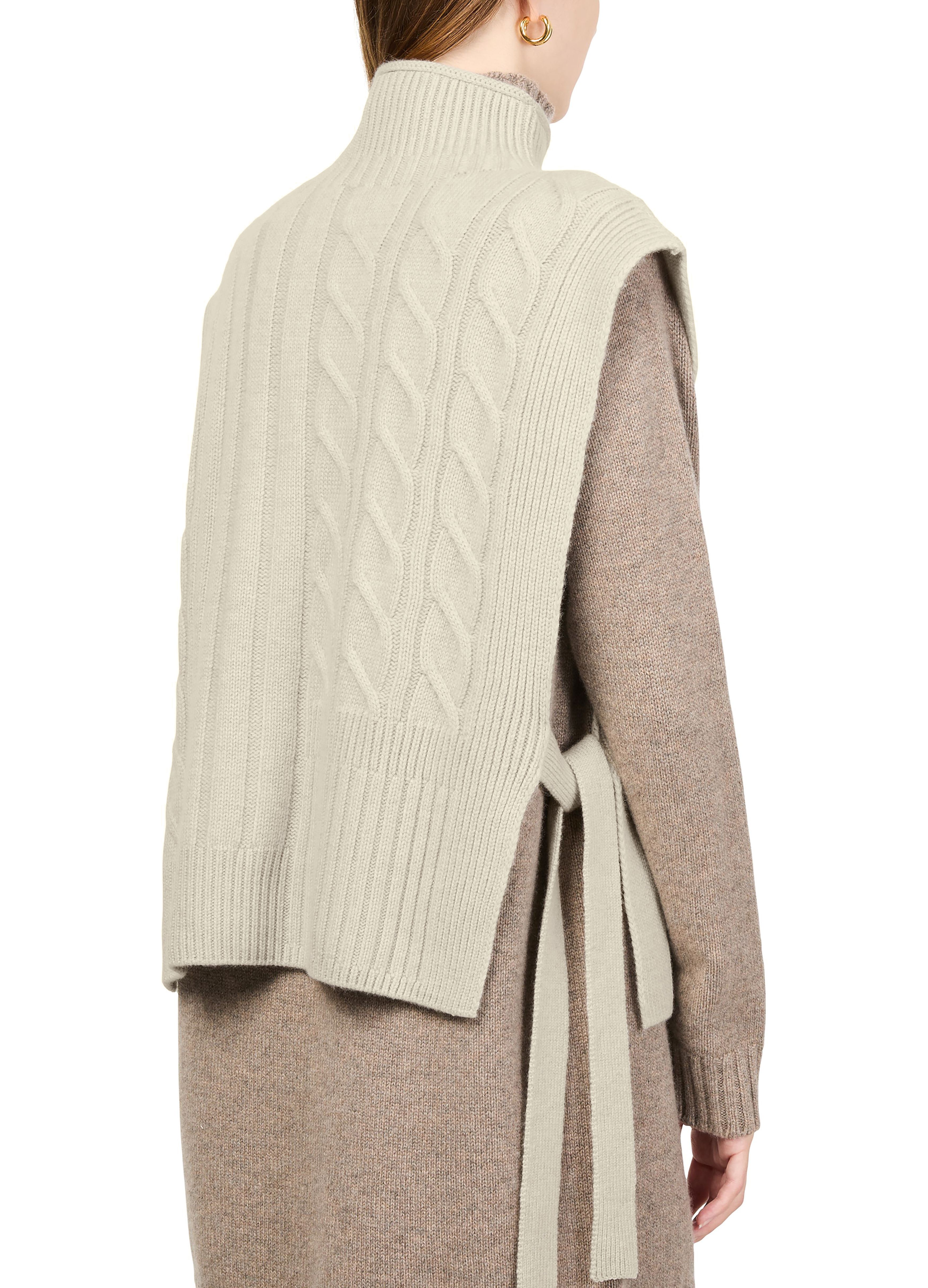 Long belted cable knit bib sweater thumbnail 4