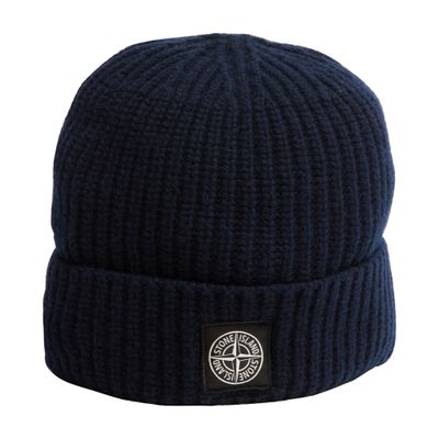 Stone Island Logo Beanie In Blue
