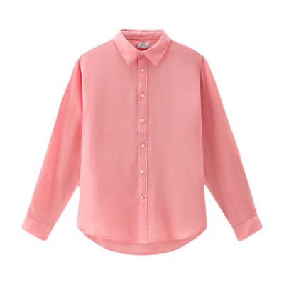 Woolrich Long-sleeve Linen Shirt In Pink