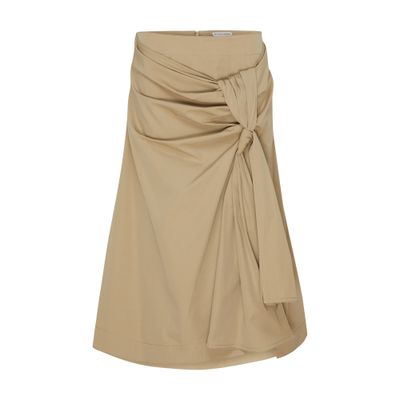 Shop Bottega Veneta Compact Cotton Skirt With Knot Detail In Beige