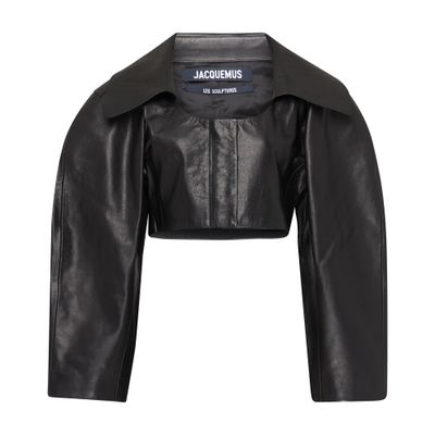 Jacquemus Obra Crop Leather Jacket In Black